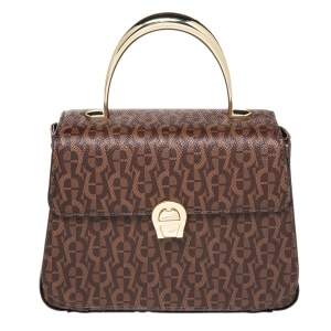 Pre Owned Aigner Brown Signature Coated Canvas Genoveva Top Handle Bag