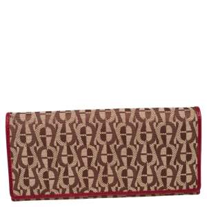 Pre Owned Aigner Brown/Burgundy Signature Canvas and Leather Flap Continental Wallet