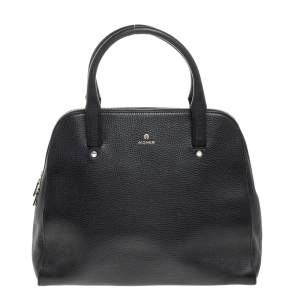 Pre Owned Aigner Black Leather Zip Satchel