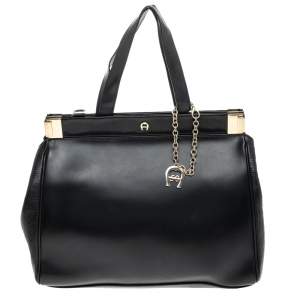 Aigner Black Leather Chain Tote