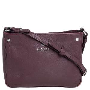 Pre Owned Aigner Burgundy Leather Zip Crossbody Bag