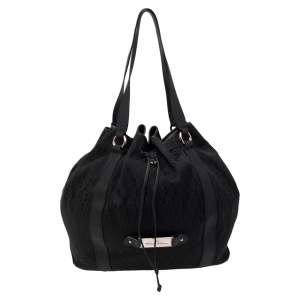 Aigner Black Signature Canvas and Leather Drawstring Tote