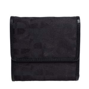 Aigner Black Canvas and Leather Trim Trifold Wallet