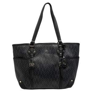 Pre Owned Aigner Black/Grey Signature Coated Canvas And Leather Tote