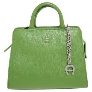 Aigner Green Grained Leather Cybill Tote