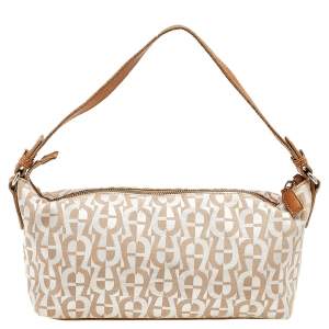 Aigner Beige/Cream Canvas And Leather Baguette