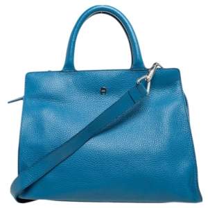 Aigner Blue Pebbled Leather Cybill Tote