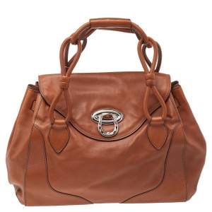 Pre Owned Aigner Brown Leather Flap Satchel
