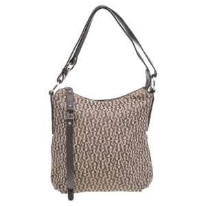 Pre Owned Aigner Beige-Brown Signature Canvas And Leather Hobo