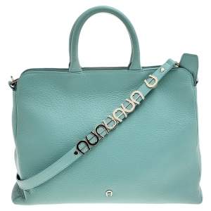 Pre Owned Aigner Mint Blue Leather Shoulder Bag