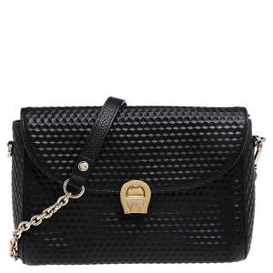 Pre Owned Aigner Black 3D Effect Leather Genoveva Shoulder Bag