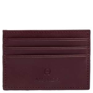 Pre Owned Aigner Burgundy Leather Card Holder