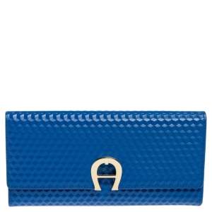 Aigner Blue Embossed Leather Genoveva Continental Wallet