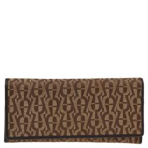 Pre Owned Aigner Beige/Brown Signature Canvas and Leather Flap Continental Wallet