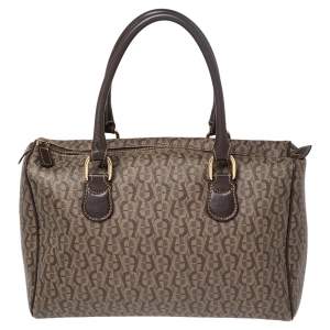 Pre Owned Aigner Brown Signature Canvas and Leather Satchel