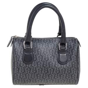 Aigner Black/Grey Zoe Coated Canvas Mini Boston Bag