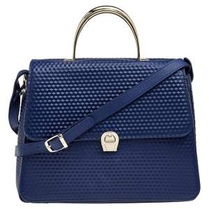 Aigner Blue Embossed Leather Genoveva M Top Handle Bag 