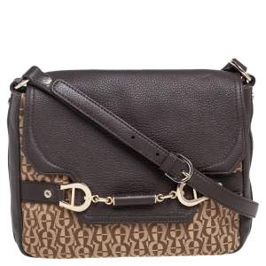 Pre Owned Aigner Beige/Brown Signature Canvas and Leather Flap Shoulder Bag