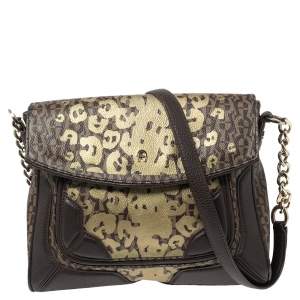 Pre Owned Aigner Beige/Brown Signature Canvas and Leather Flap Shoulder Bag