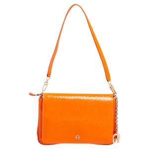 Pre Owned Aigner Tangerine Signature Embossed Patent and Leather Charm Shoulder Bag