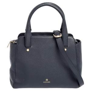 Pre Owned Aigner Navy Blue Leather Satchel