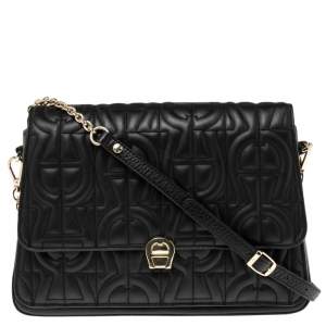 Pre Owned Aigner Black Quilted Leather Genoveva M Crossbody Bag
