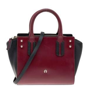 Pre Owned Aigner Burgundy/Black Leather Tote