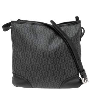 Pre Owned Aigner Black Signature Coated Canvas and Leather Crossbody Bag
