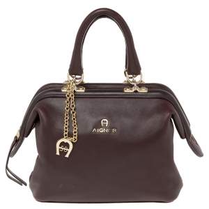 Pre Owned Aigner Dark Brown Leather Boston Bag