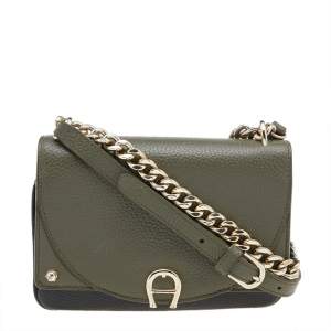 Aigner Dark Green/Black Leather Diadora Crossbody Bag