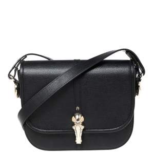 Pre Owned Aigner Black Leather Cybill Cavallo Flap Shoulder Bag