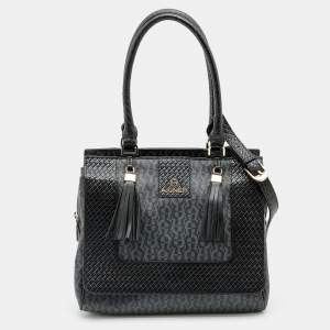 Pre Owned Aigner Black Signature Coated Canvas And Leather Tassel Top Handle Bag