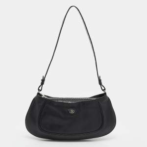 Pre Owned Aigner Black Leather and Croc Embossed Shoulder Bag