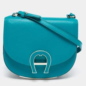 Pre Owned Aigner Green Grained Leather Mini Pina Crossbody Bag