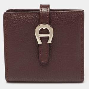 Pre Owned Aigner Burgundy Leather Cybill Compact Wallet