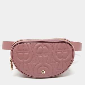 Pre Owned Aigner Old Rose Leather Diadora Belt Bag