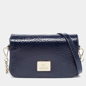 Pre Owned Aigner Navy Blue Patent Leather Flap Crossbody Bag