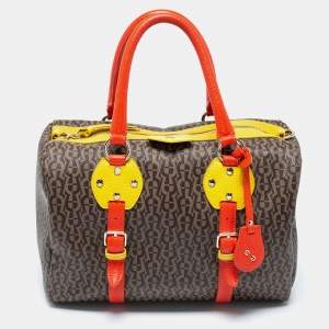 Pre Owned Aigner Multicolor Monogram Canvas And Leather Boston Bag