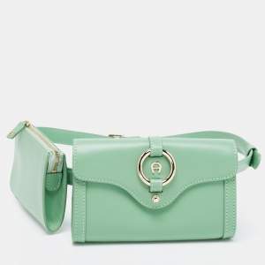 Pre Owned Aigner Sage Green Leather Fiorentina Belt Bag