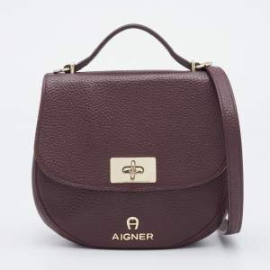 Pre Owned Aigner Burgundy Leather Turnlock Flap Crossbody Bag