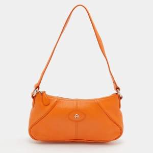 Pre Owned Aigner Orange Leather Shoulder Bag