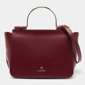 Pre Owned Aigner Burgundy Leather Lexi Top Handle Bag