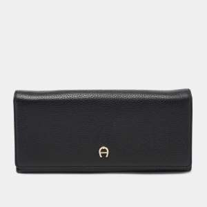 Aigner Black Leather Flap Continental Wallet