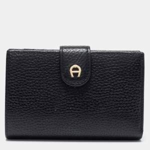 Pre Owned Aigner Black Leather Diadora French Wallet