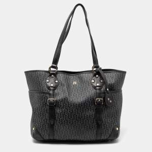 Aigner Black Signature Coated Canvas And Leather Tote