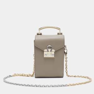 Pre Owned Aigner Grey Leather XS Mina Crossbody Bag