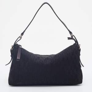 Pre Owned Aigner Black Signature Canvas And Leather Shoulder Bag