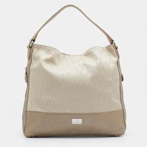 Pre Owned Aigner Metallic Beige Canvas and Leather Shoulder Bag