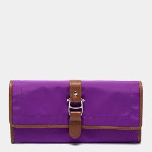 Aigner Purple/Brown Nylon and Leather Flap Continental Wallet