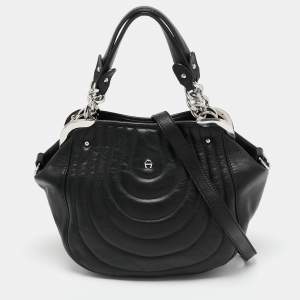Pre Owned Aigner Black Quilted Leather Chain Satchel